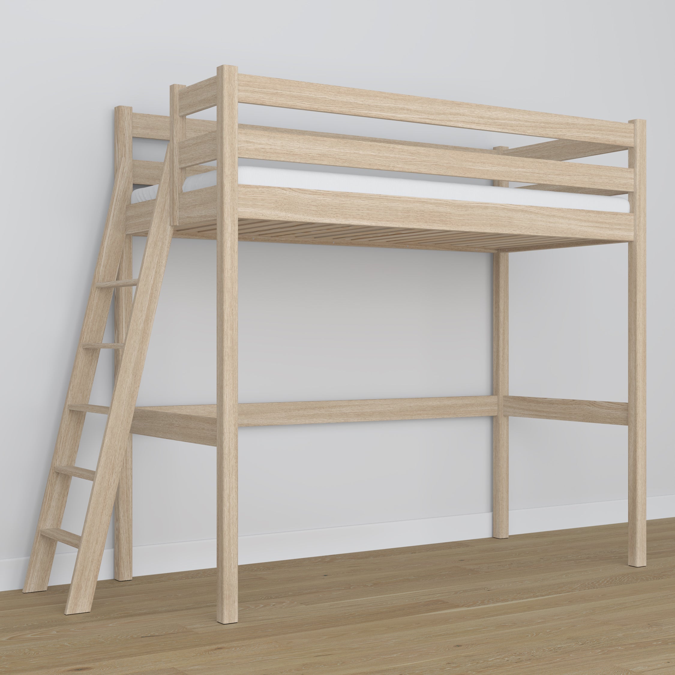 Loft bed bleached oak oak – top view of the sleeping area