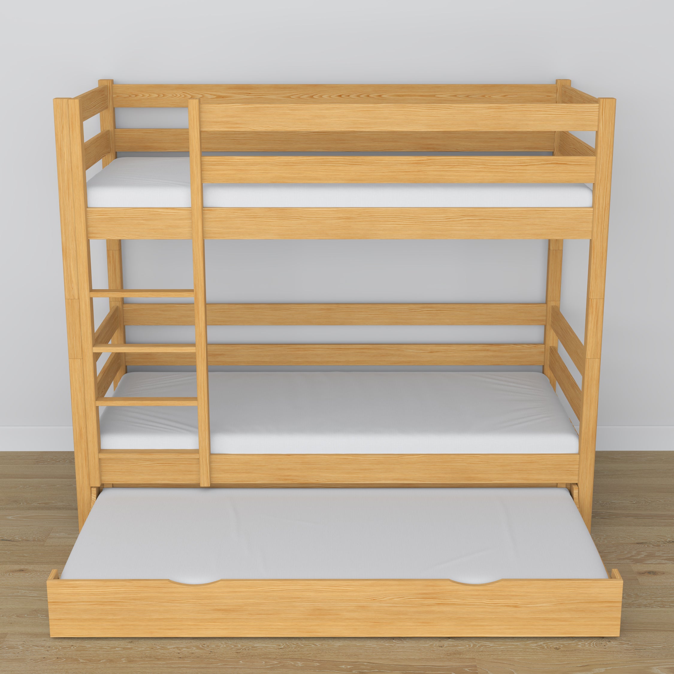 Natural Pine Bunk Bed – Wooden Slatted Frame, Mattress Drawer