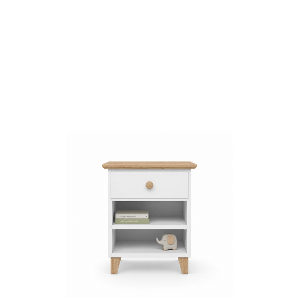Wooden bedside table 1S N02 Scandi white / natural oak